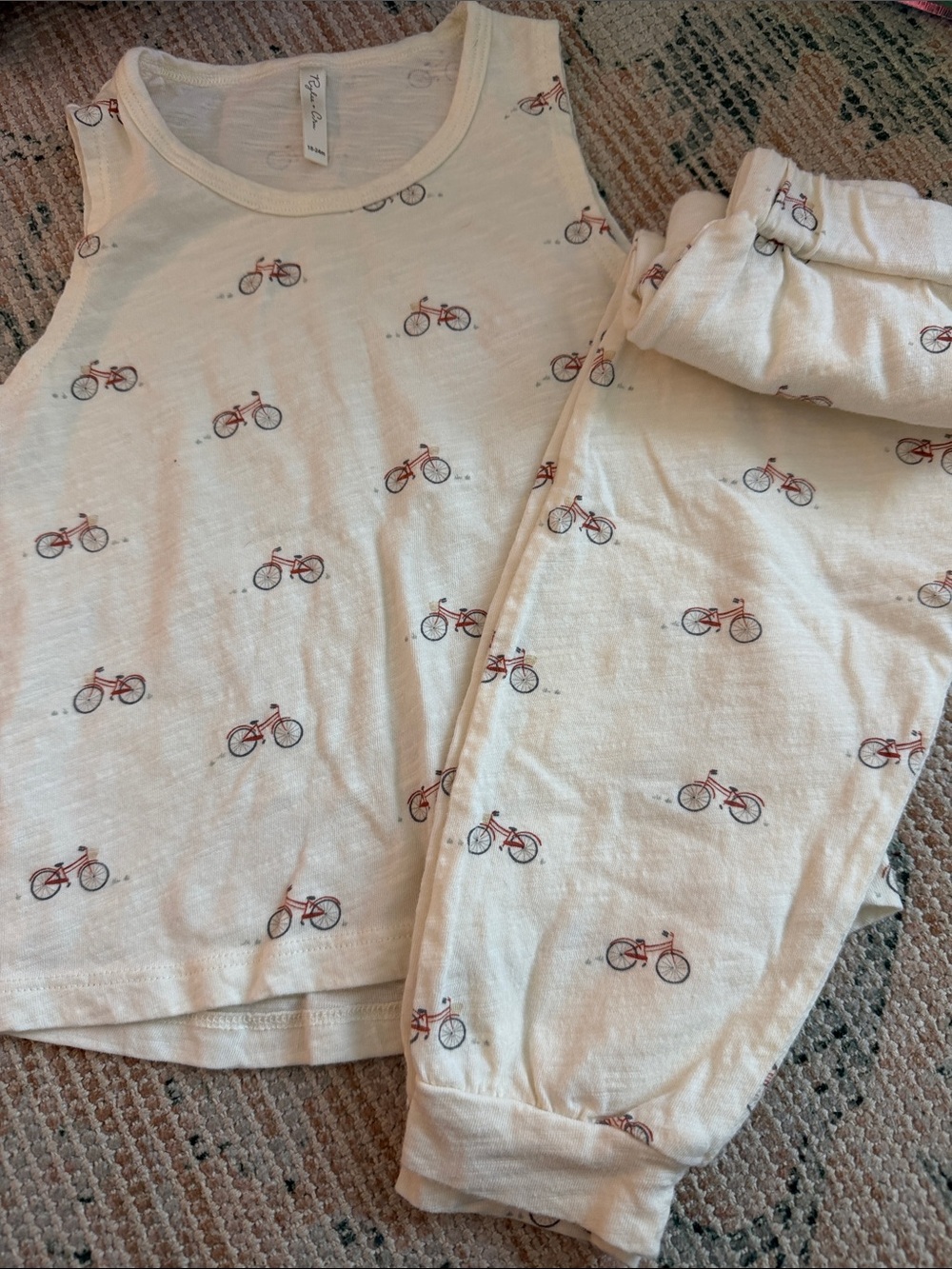 Rylee + Cru Cream Pajama Set with Red Bicycle Print